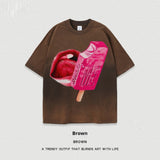 Women’s Street T-Shirt - Washed Cartoon Loose Top My Store  27.86