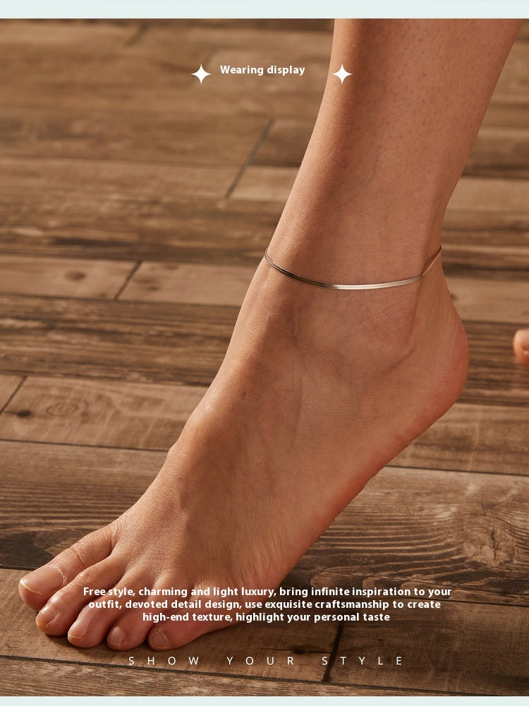 S925 Sterling Silver Snake Bone Anklet – Glossy Thin Anklet for Women