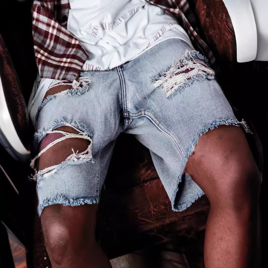 Men’s Ripped Shorts - Hip Hop Denim Blue My Store 