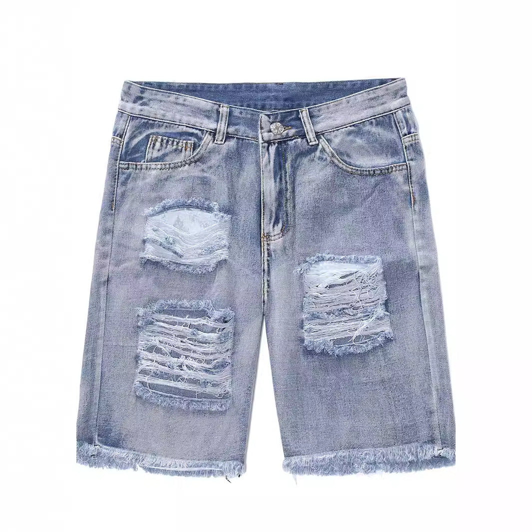 Men’s Ripped Shorts - Hip Hop Denim Blue My Store 