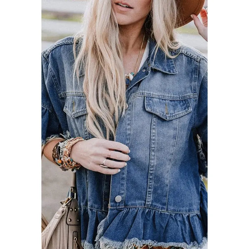 Ruffled Denim Jacket My Store 