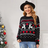 Cute Elk Heart Print Sweater - Christmas Love Deer Pullover My Store  29.86