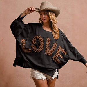 Love Letter Embroidery Stitching Sweater - Loose Casual Top My Store  28.36