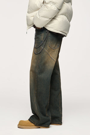Men’s Wide Leg Jeans - Washed Cut Trousers My Store 