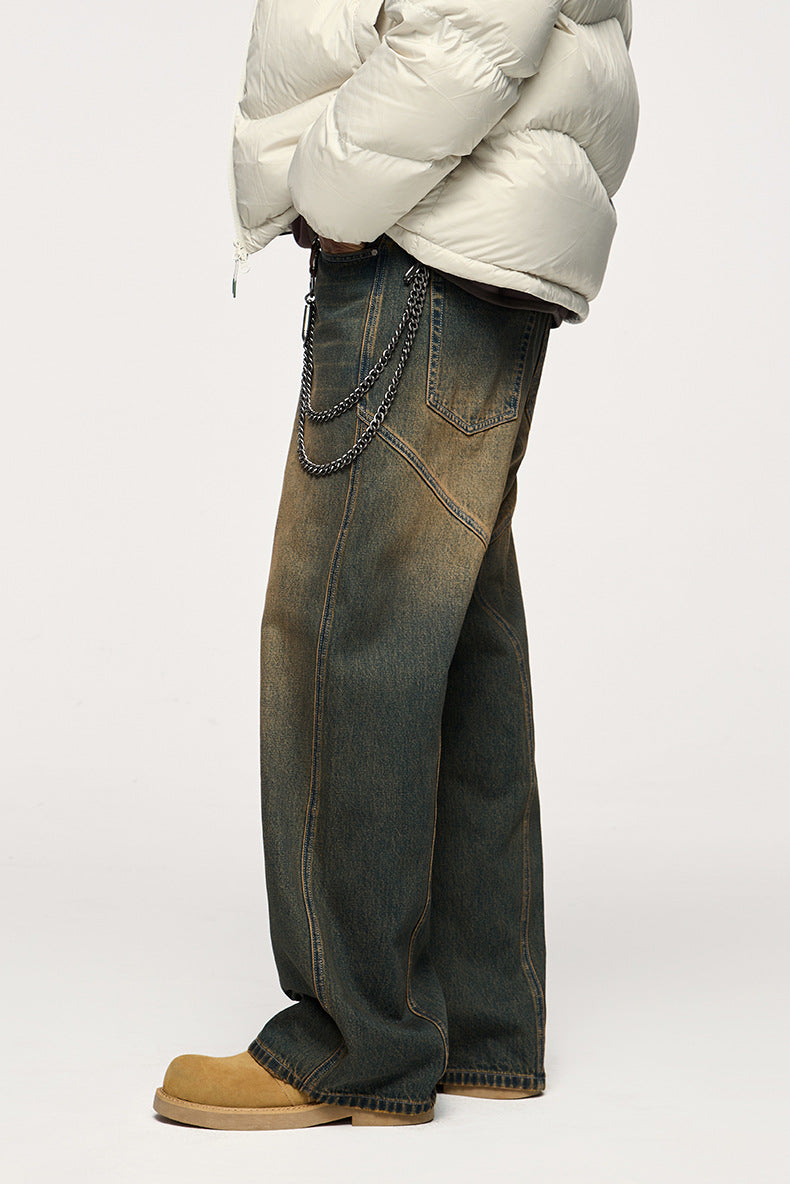 Men’s Wide Leg Jeans - Washed Cut Trousers My Store 