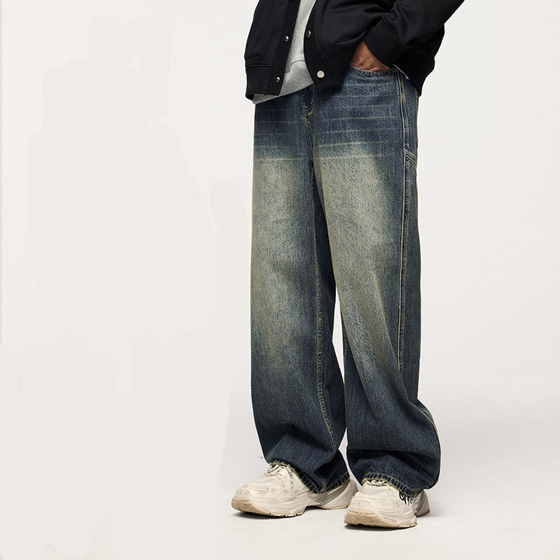 Men’s Wide Leg Jeans - Washed Cut Trousers My Store 