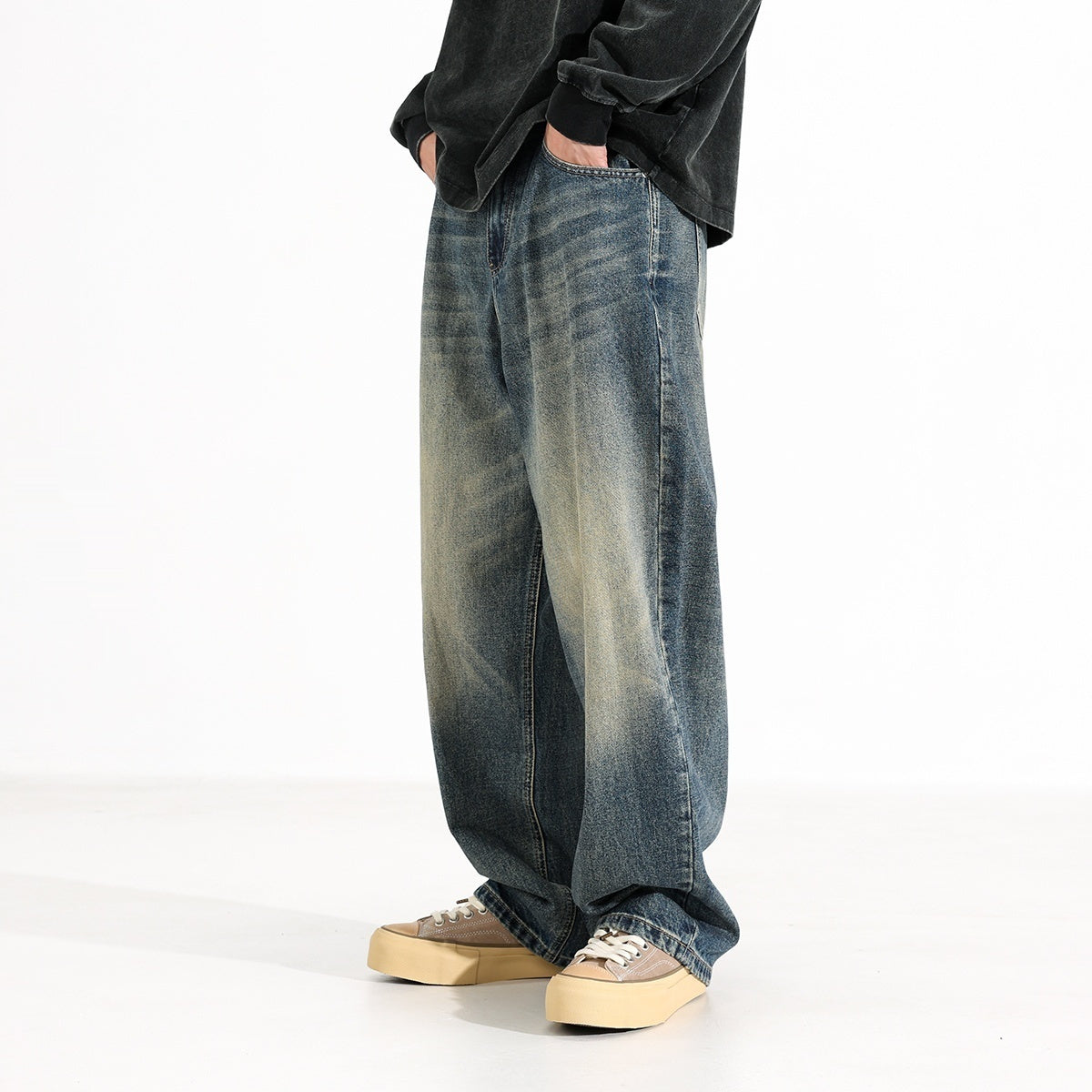 American Retro Hanging Loose Wide Leg Jeans for Men – Vintage Denim Style My Store 