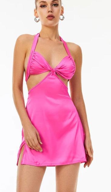 Solid Color Strapless Open Back Dress - Pink My Store 