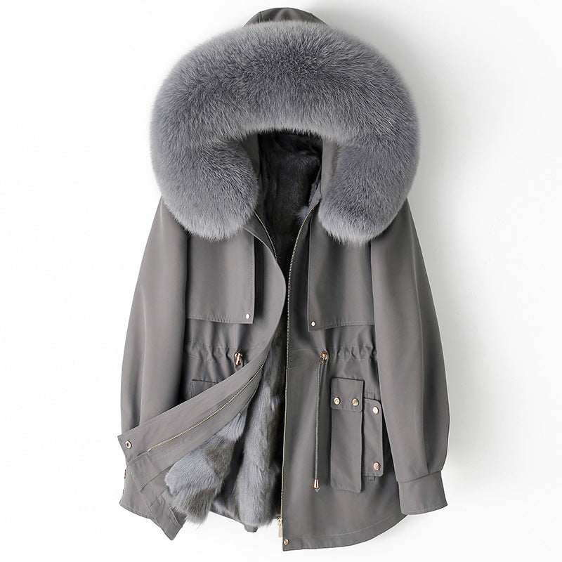 Thickened Detachable Fox Fur Liner Mid-Length Coat