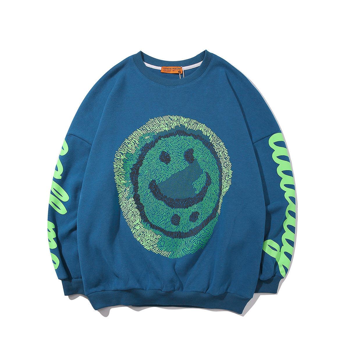 Oversized Smiley Face Graphic Sweatshirt – Bold Black Pullover with Neon Green Print My Store  28.78