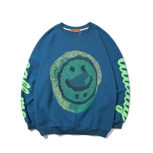 Oversized Smiley Face Graphic Sweatshirt – Bold Black Pullover with Neon Green Print My Store  28.78