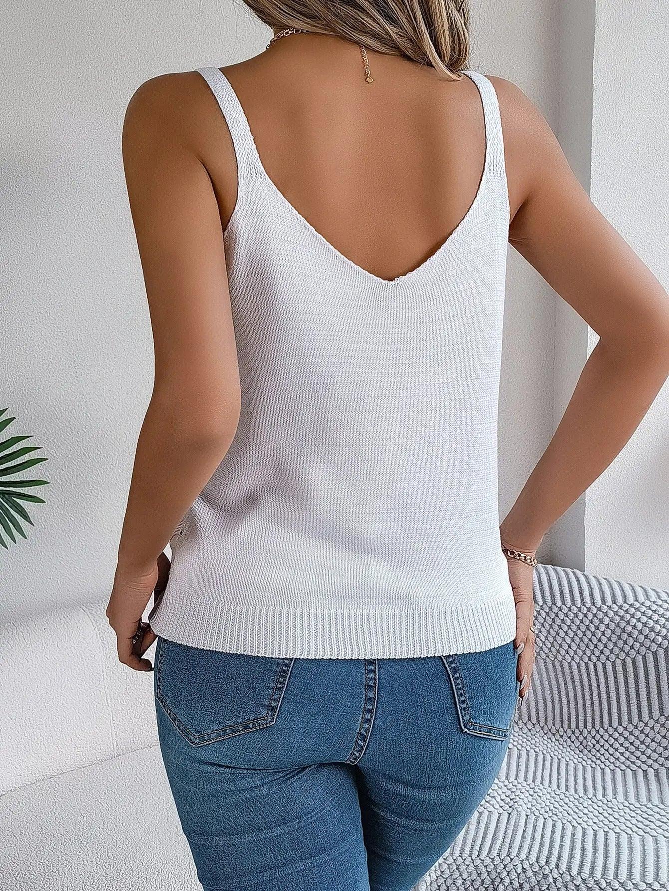 V-Neck Metal Buckle Sweater - MRC STORE
