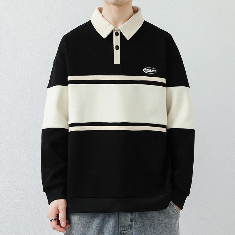 Men's Lapel Street Style Striped Pullover High-End Fashion Top My Store  31.03