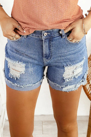 Washed & Frayed Casual Shorts My Store 