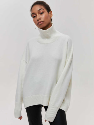 Loose Mock Neck Casual Sweater – Comfortable Pullover for Everyday Wear - MRC STORE