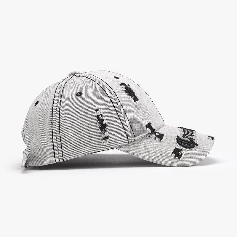 Matching Ripped Letter Print Embroidery Cap – Adjustable Cotton Dome Hat - MRC STORE