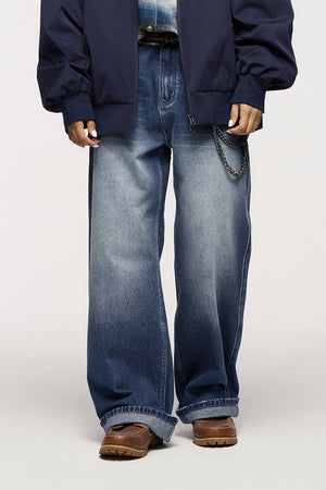 Men’s Wide Leg Jeans - Washed Cut Trousers My Store 