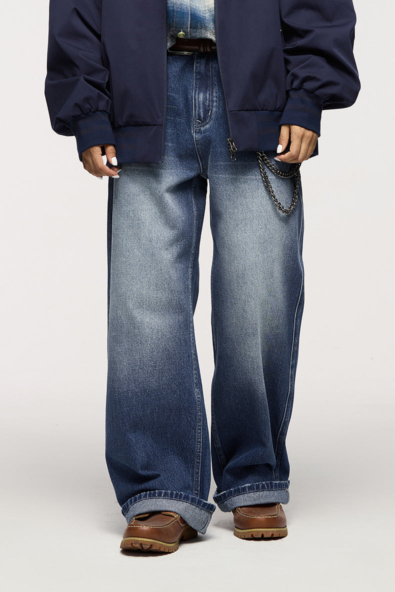 Men’s Wide Leg Jeans - Washed Cut Trousers My Store 