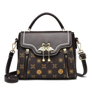 Elegant European Retro Shoulder Bag with Gold Flamingo Detail and Printed Design My Store 