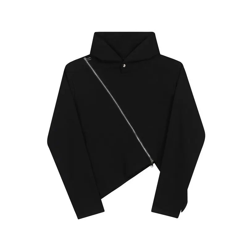 Oblique Zipper Hooded Sweater My Store 