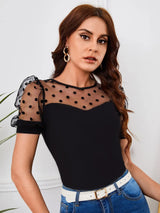 Polka Dot Mesh Top My Store  19.00