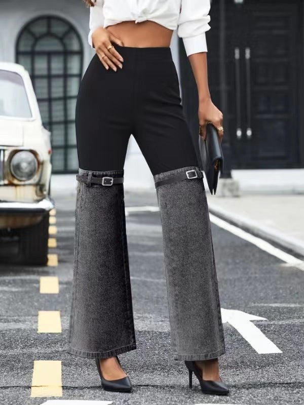 Women’s Denim Knit Pants - Elastic Waist Spliced My Store  32.30