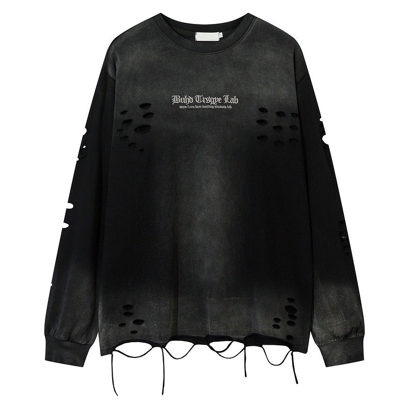 Vintage Letter Embroidery Loose Long Sleeve T-Shirt