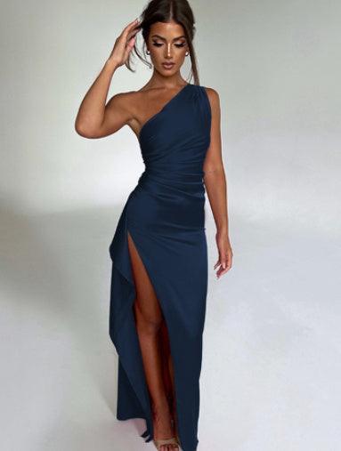Elegant One-Shoulder Satin Dress - MRC STORE