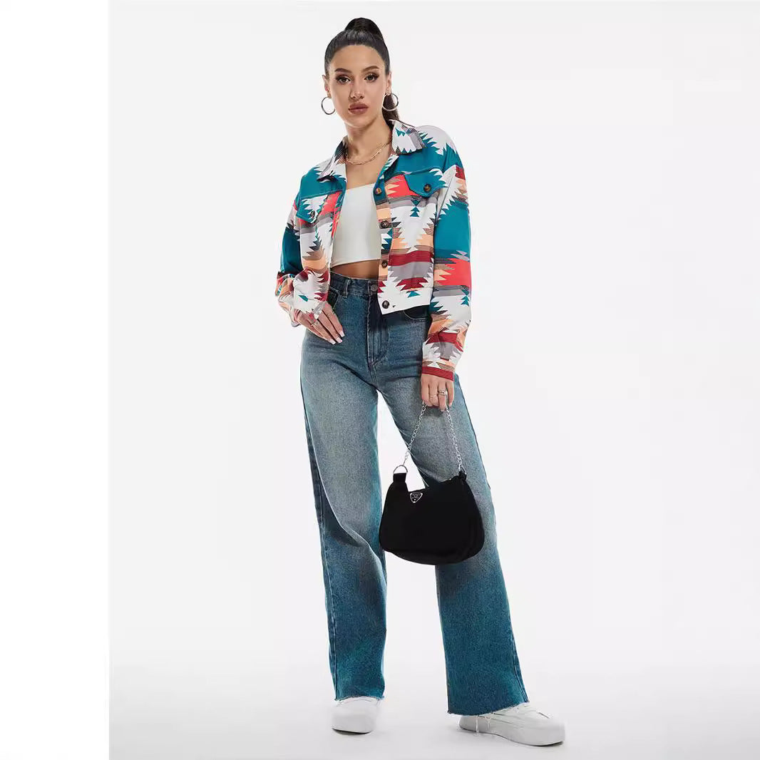 Women’s Color Block Printed Crop Top My Store 