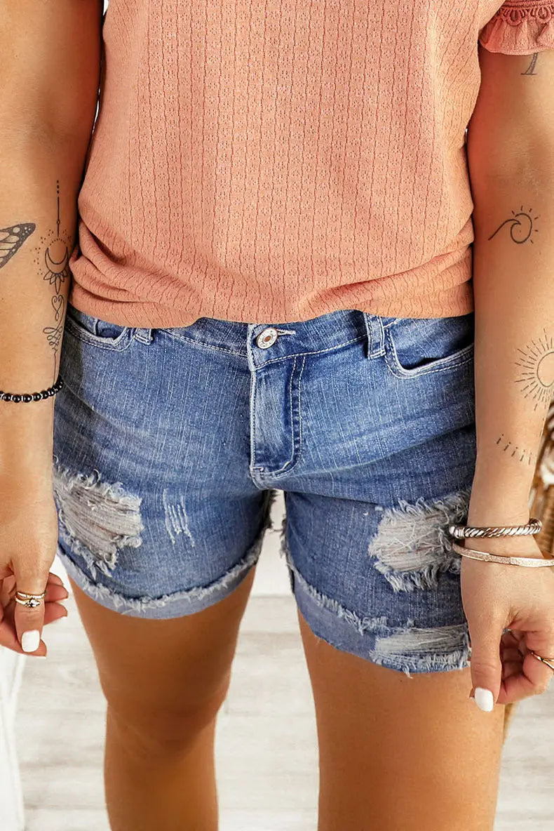 Washed & Frayed Casual Shorts My Store 