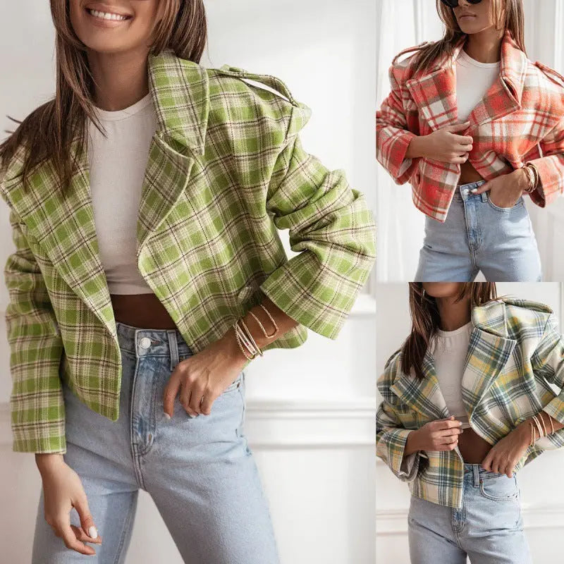 Tailored Plaid Woolen Coat My Store 