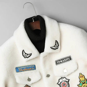 Fashionable White Grain Lamb Fur Jacket - MRC STORE