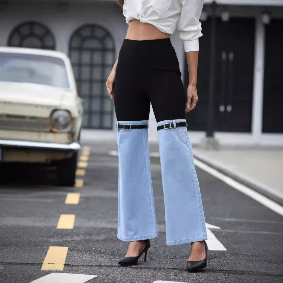 Women’s Denim Knit Pants - Elastic Waist Spliced My Store 