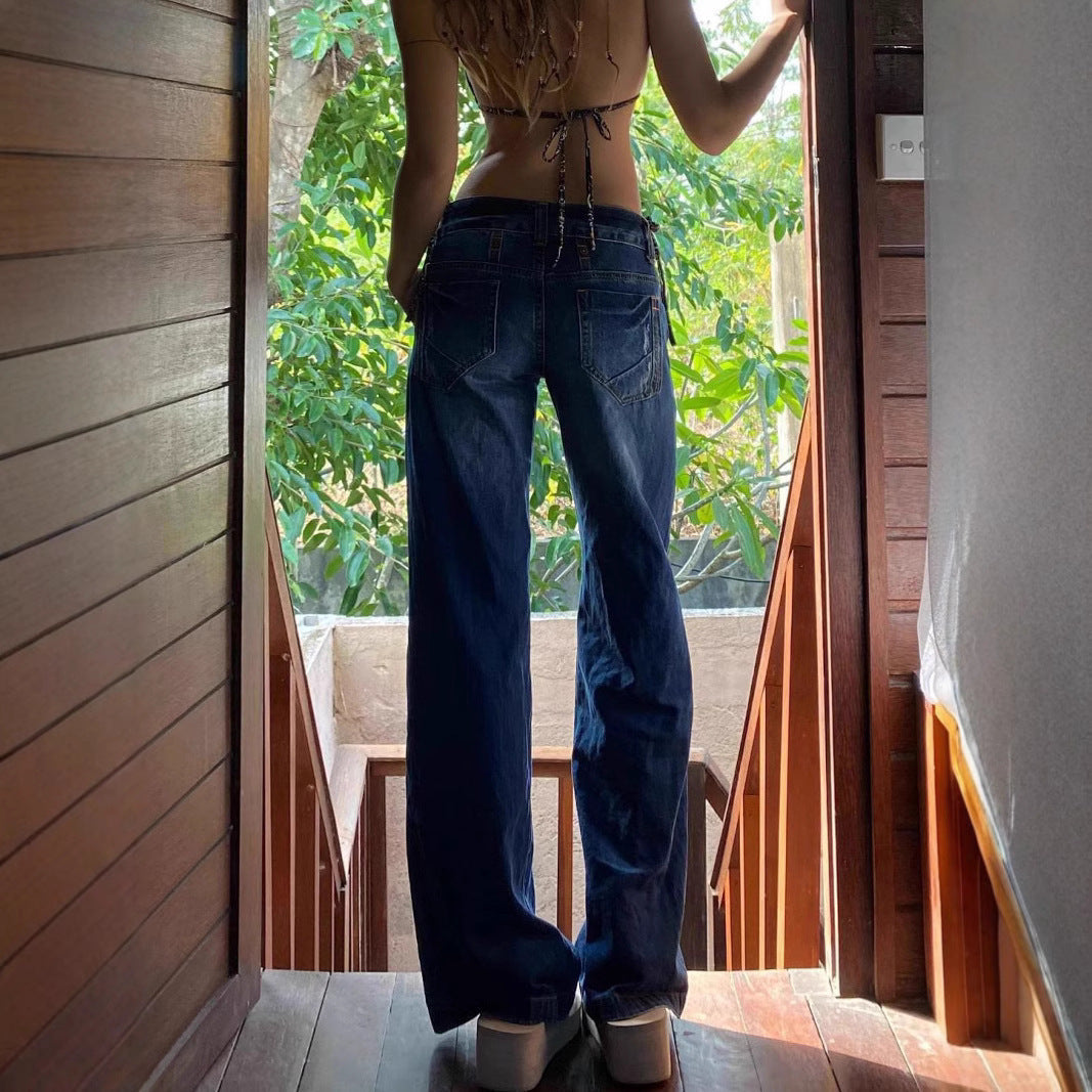 Women’s Retro Jeans - Low Waist Washed Blue My Store 