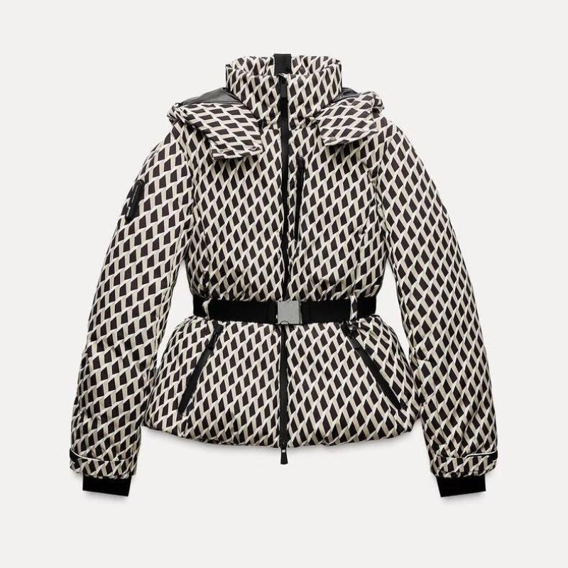 Belted Stand Collar Ski Puffer Jacket MRC STORE  120.99