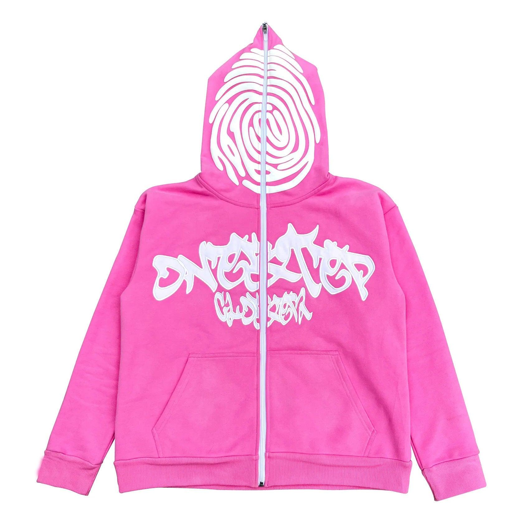 Letter Print Foam Zipper Hooded Sweatshirt My Store 