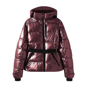 Belted Stand Collar Ski Puffer Jacket MRC STORE  120.99