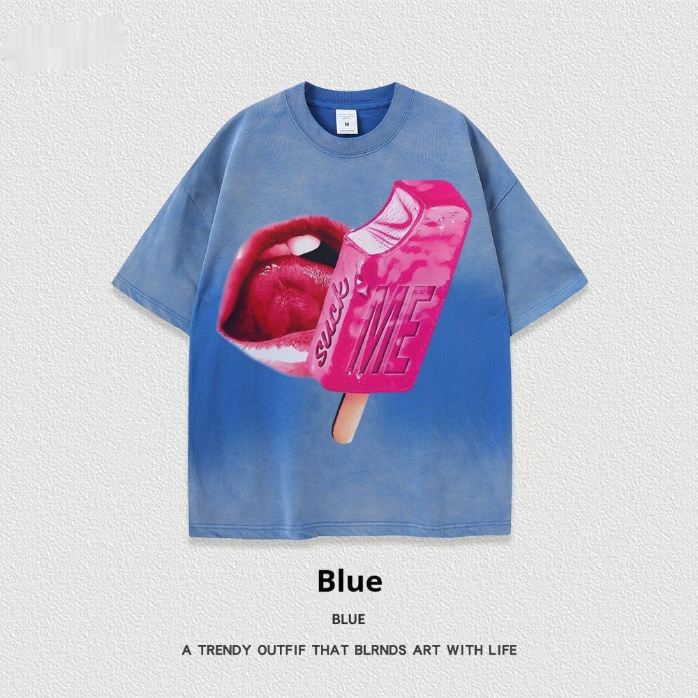 Women’s Street T-Shirt - Washed Cartoon Loose Top My Store  27.86