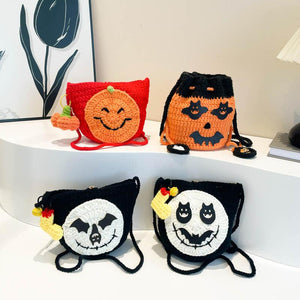 Halloween Handmade Wool Bat & Pumpkin Woven Shoulder Messenger Bag My Store 