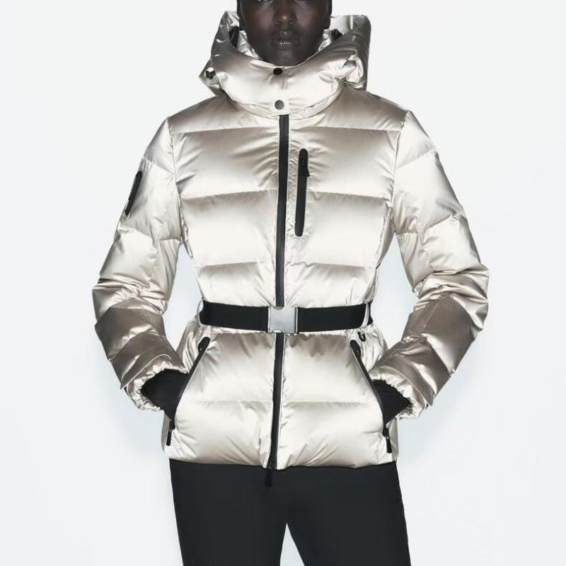 Belted Stand Collar Ski Puffer Jacket MRC STORE 