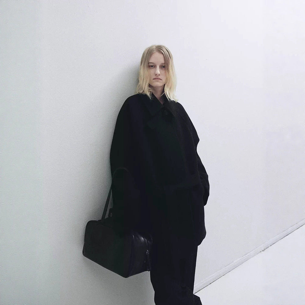 Elegant Belted Mid-Length Stand Collar Coat MRC STORE 