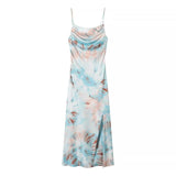 Elegant Pleated Print Camisole Maxi Dress MRC STORE 