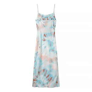 Elegant Pleated Print Camisole Maxi Dress MRC STORE 