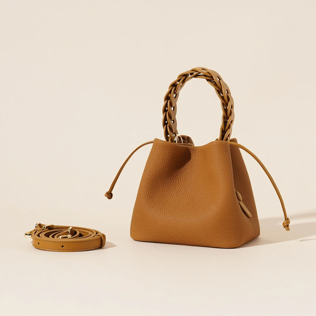 First-Layer Cowhide Woven Bucket Crossbody Bag MRC STORE  130.22