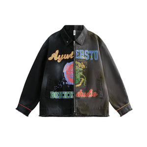 Multi-Element Graffiti Stitching Jacket – Unisex Spring Loose Cotton Jacket - MRC STORE