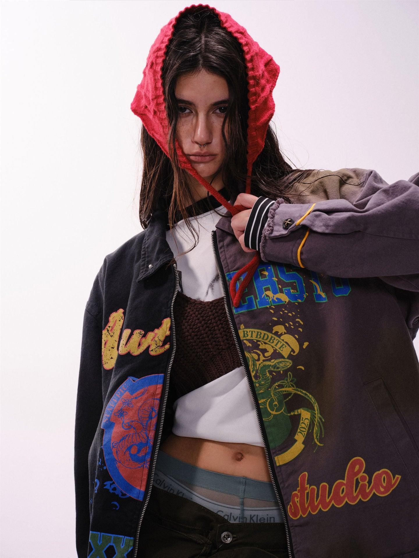 Multi-Element Graffiti Stitching Jacket – Unisex Spring Loose Cotton Jacket - MRC STORE