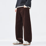 Brown wide-leg pants worn by a person on a white background