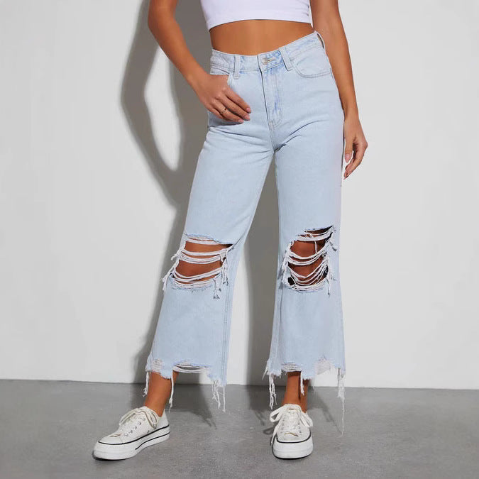 Women’s Mid Waist Ripped Cropped Jeans – Loose Fit Casual Denim Pants My Store 