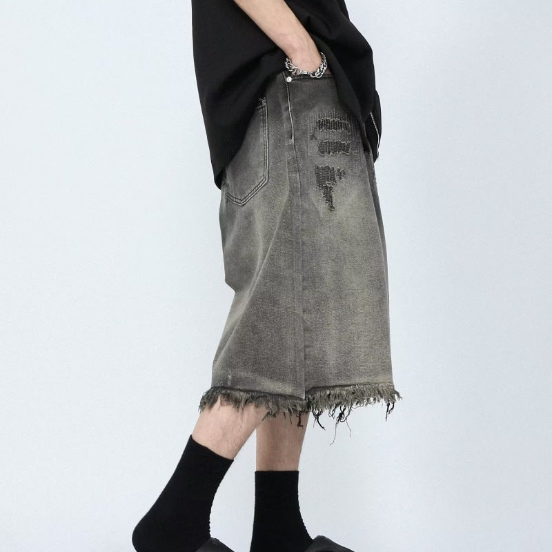 Men’s Distressed Jeans - Mid-Waist Washed Black My Store 