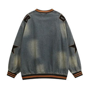 Denim Sweater black accents on a white background